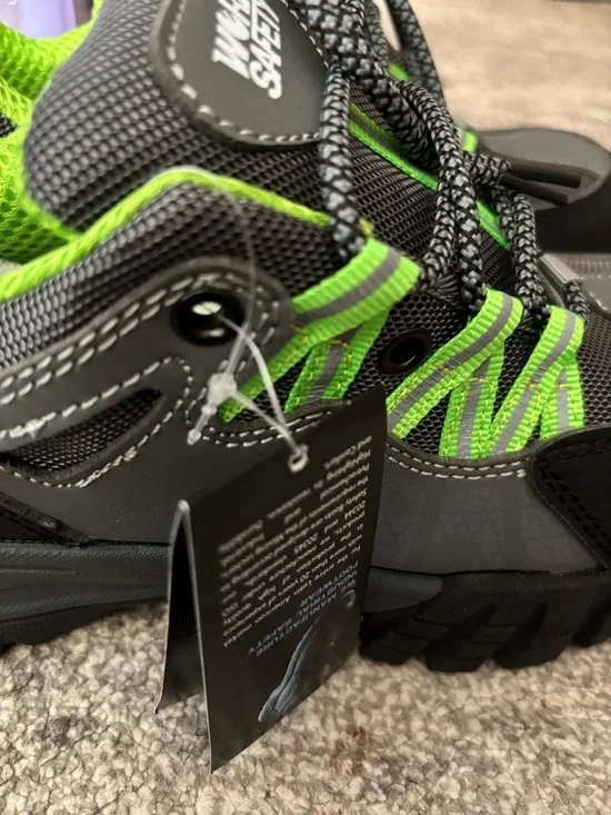 Boy Safety Sneakers Size 5.5’Black Gray Neon Green Lace Up Rugged Athletic Shoes - Picture 9 of 11